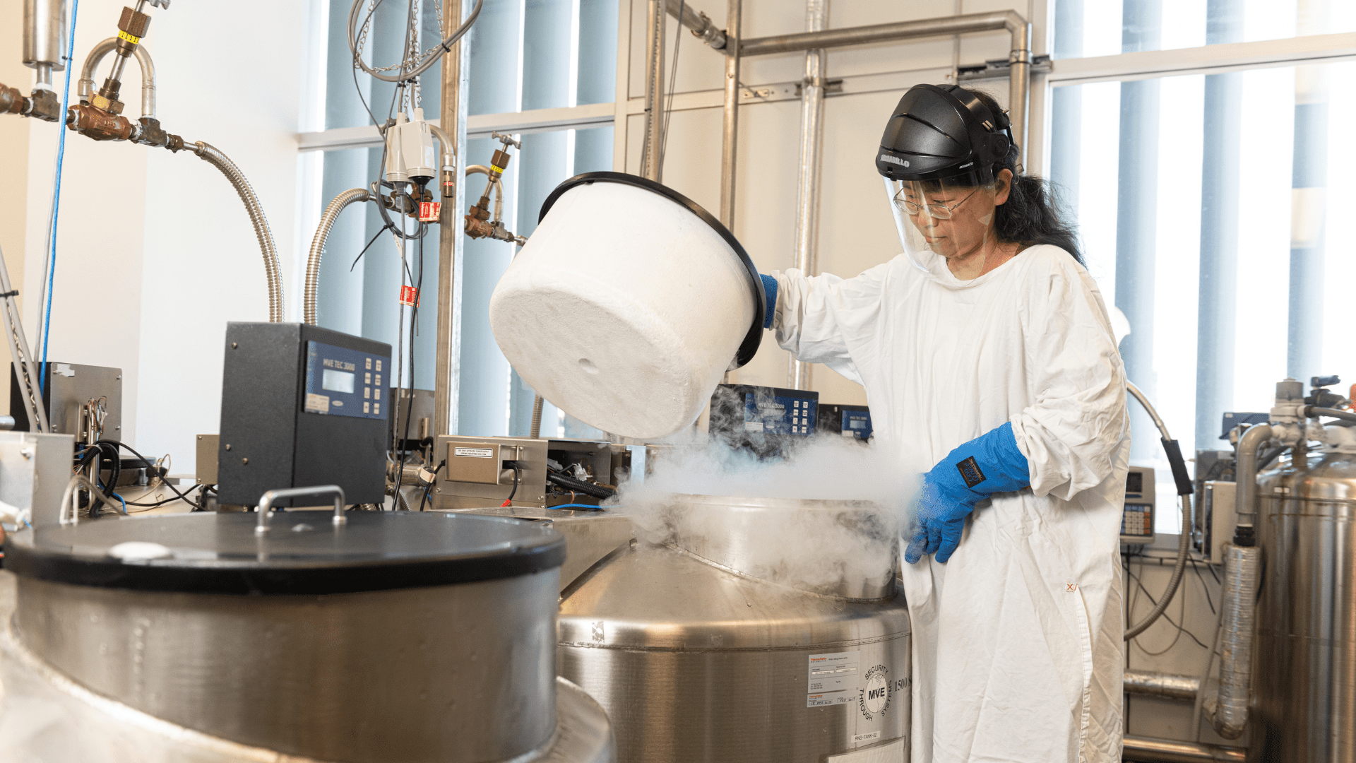 Female researcher in haematology lab