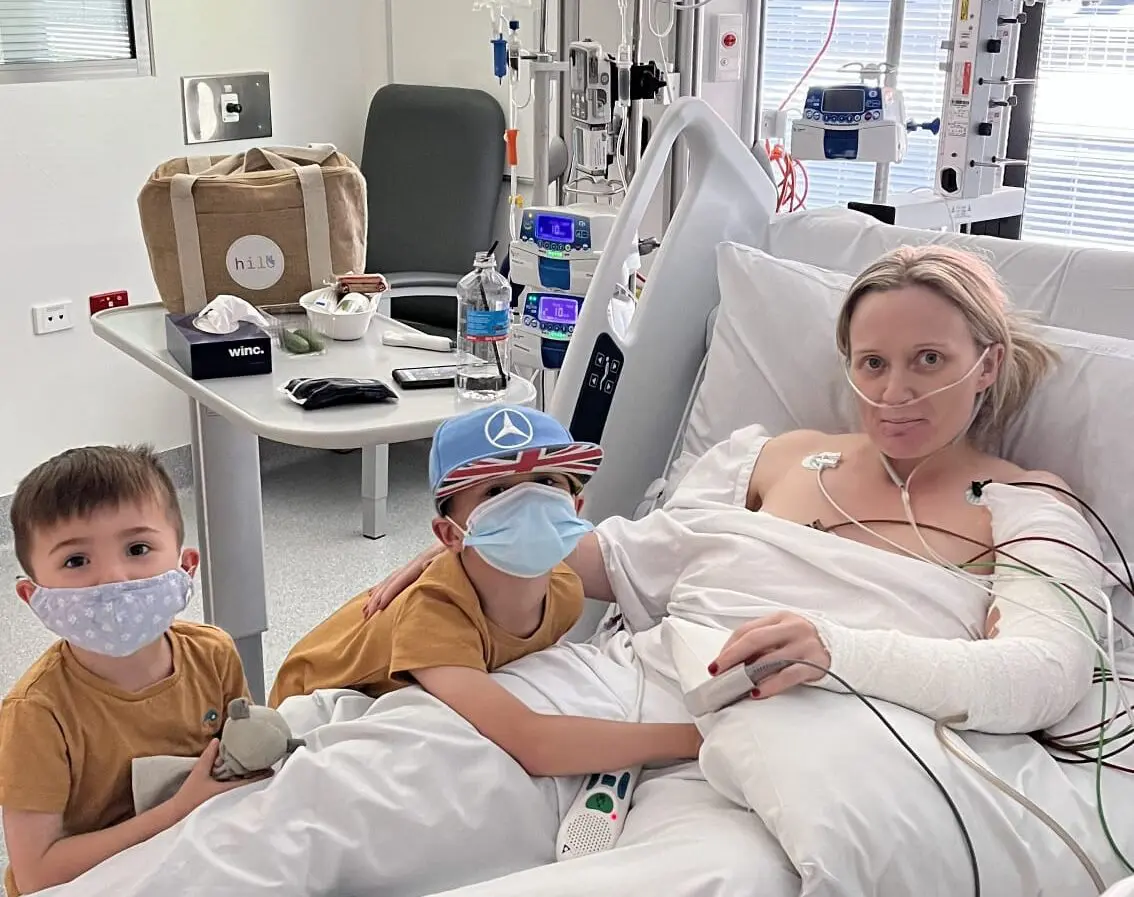 Jen with her two boys at Hornsby Ku-ring-gai Hospital