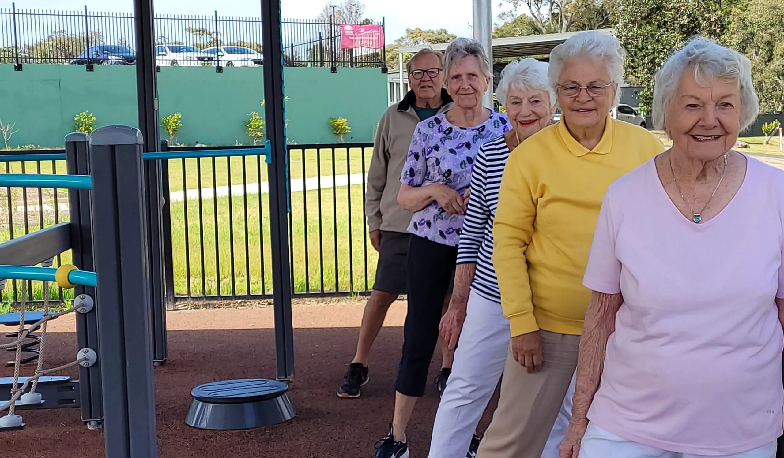 Four senior women and one senior men exercising