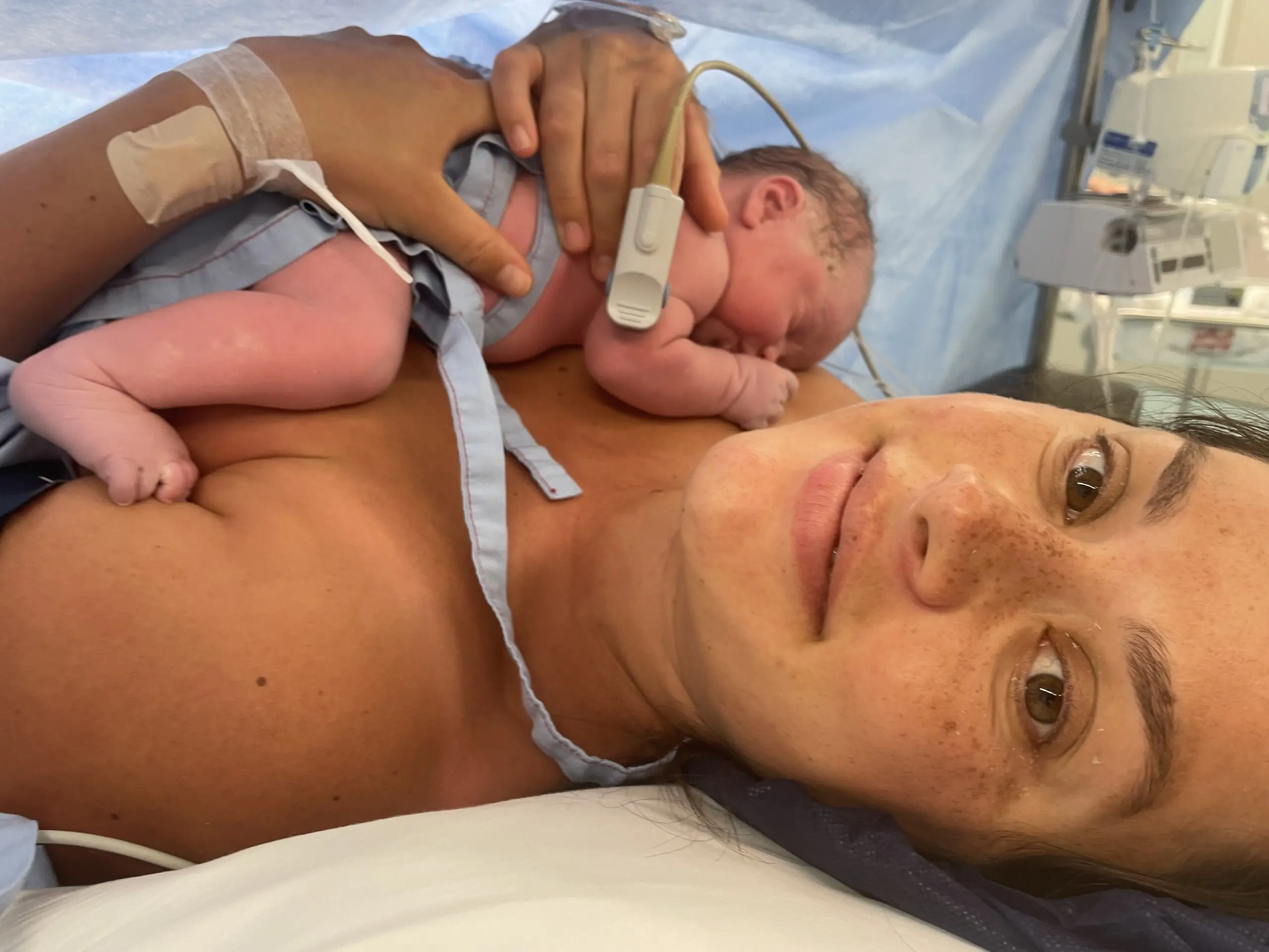 Woman at hospital with newborn