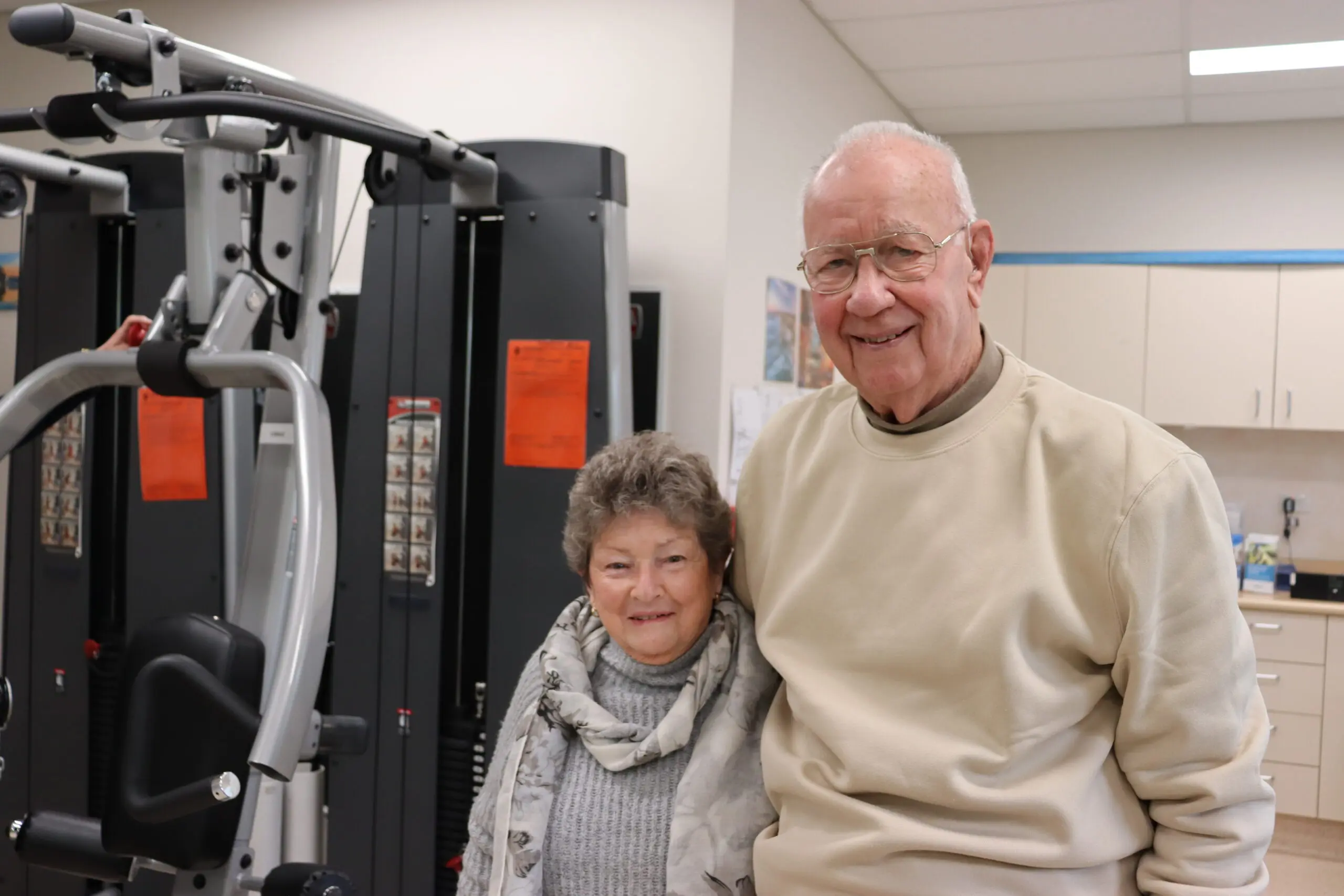 An elderly couple in a gym at Ryde Hospital