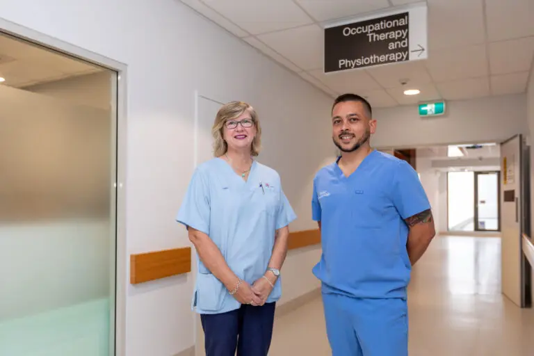 Female and male nurse in physiotherapy wing