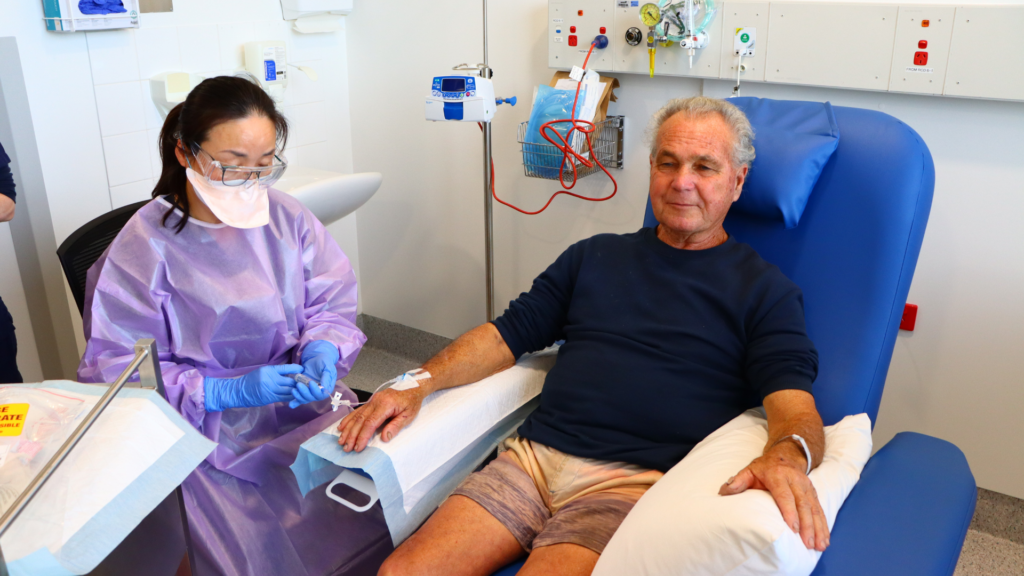 Michel receiving an infusion
