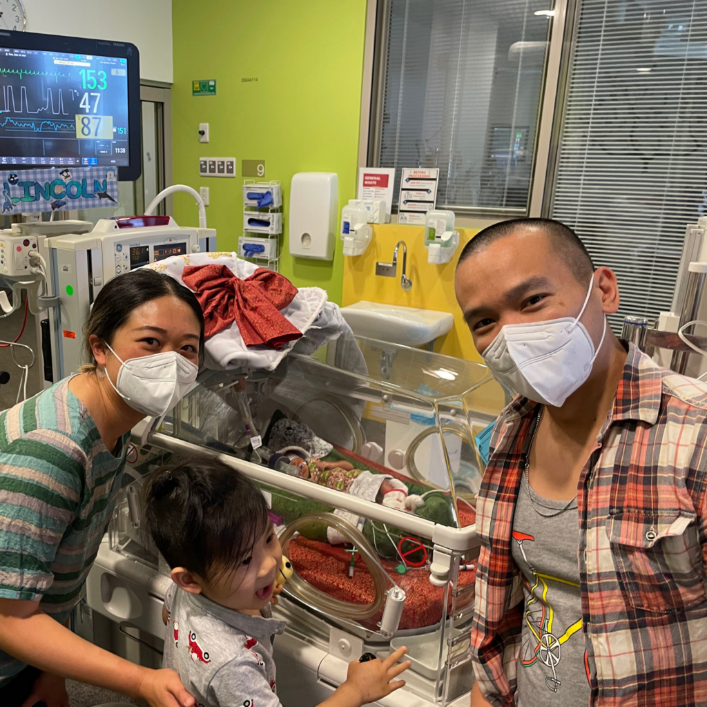 Lincoln and his family at NICU during Christmas