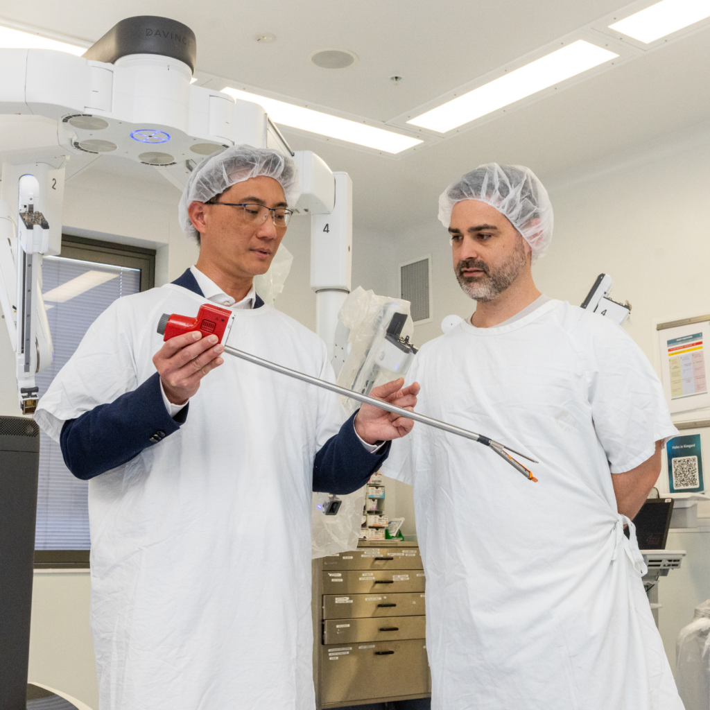 Associate Professor Kah Hoong Chang, Consultant Colorectal Surgeon at RNSH and patient Stephen Davies