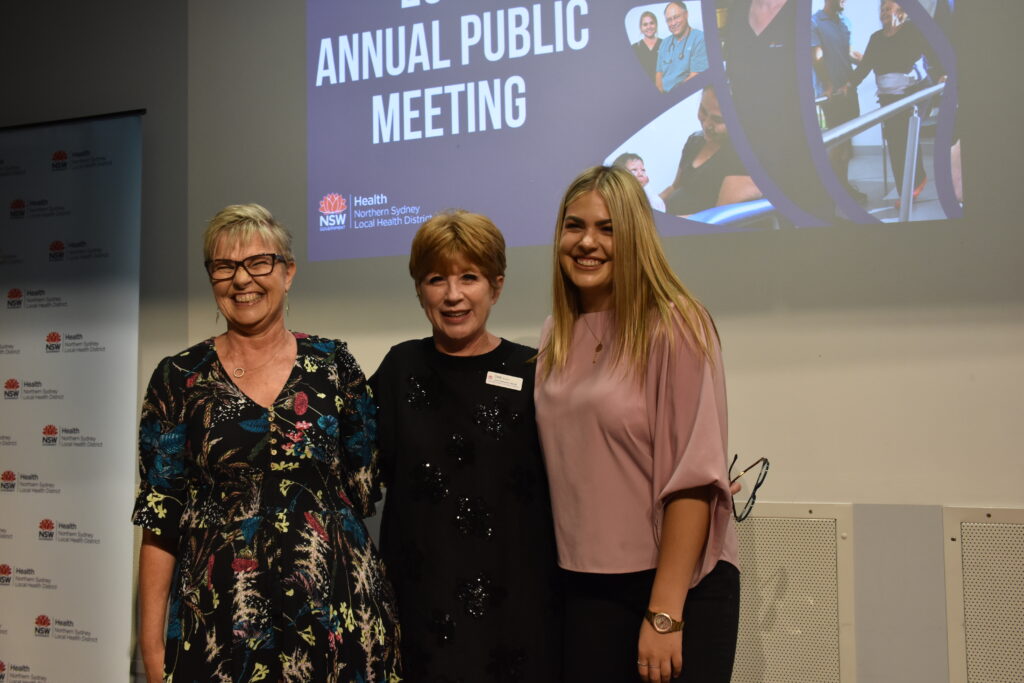 Sandy, Deb Willcox (Chief Executive of the NSLHD) and Maddy at the NSLHD Annual Meeting in 2019