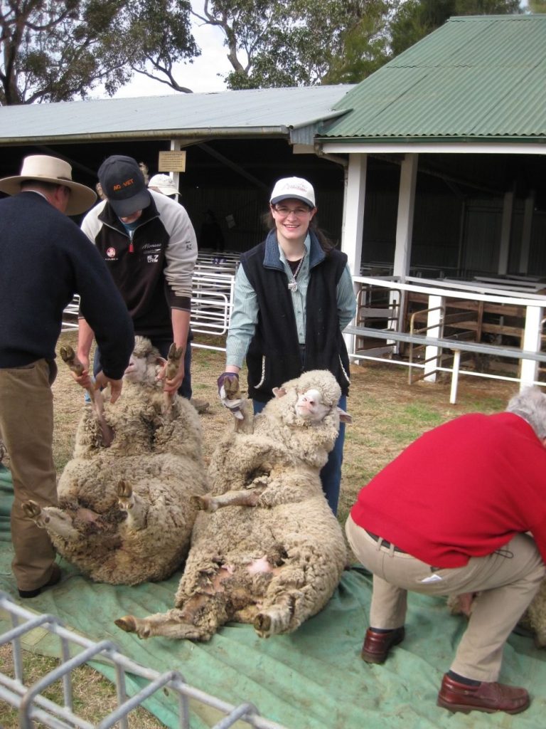 Female holding a sheep smiling