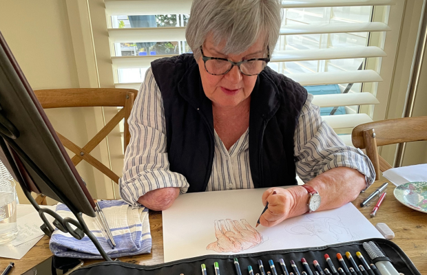 Libby working on her art