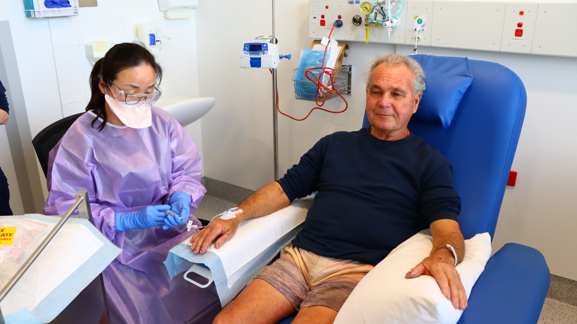 Michel receiving an infusion